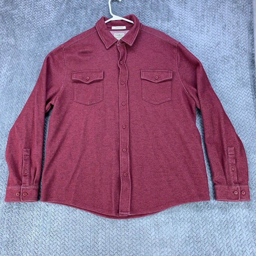 LL Bean Shirt Mens XL Burgundy Slightly Fitted Cotton Merino Wool Blend‎ Flannel
